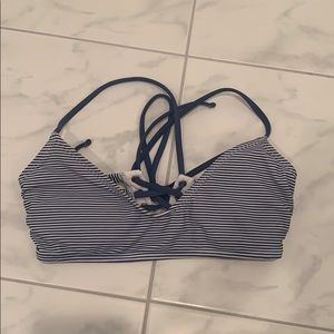 Blue and white striped bikini top